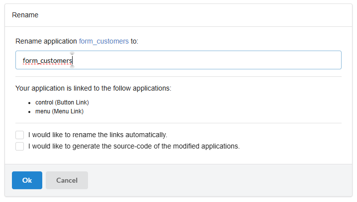 Rename applications screen