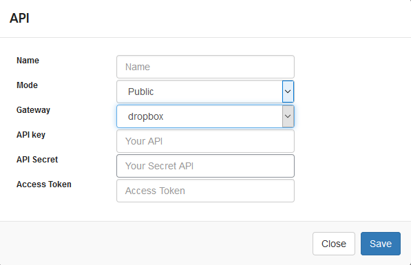 Dropbox API Configuration