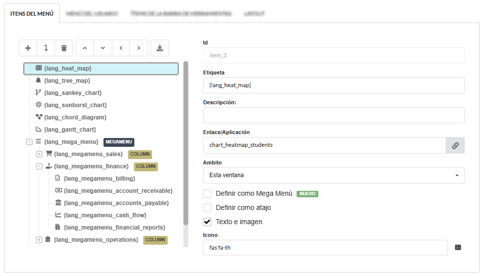 Interfaz de Configuración del Menú.