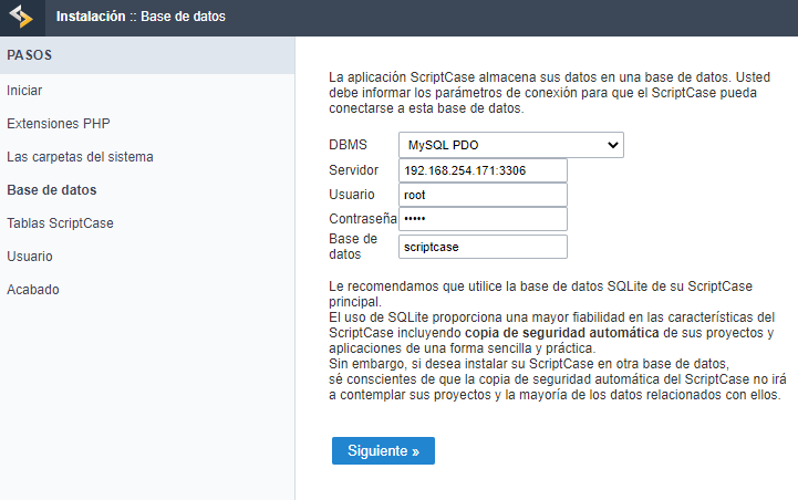 Cambio de la base de datos por defecto