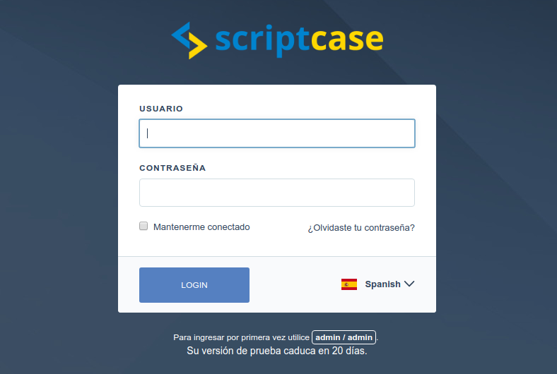 Pantalla de acceso al Scriptcase