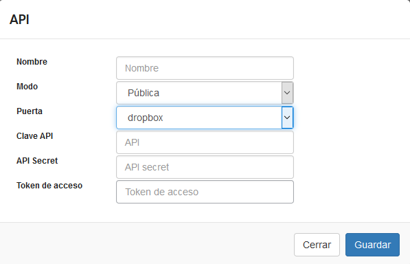 Configuración de API de Dropbox