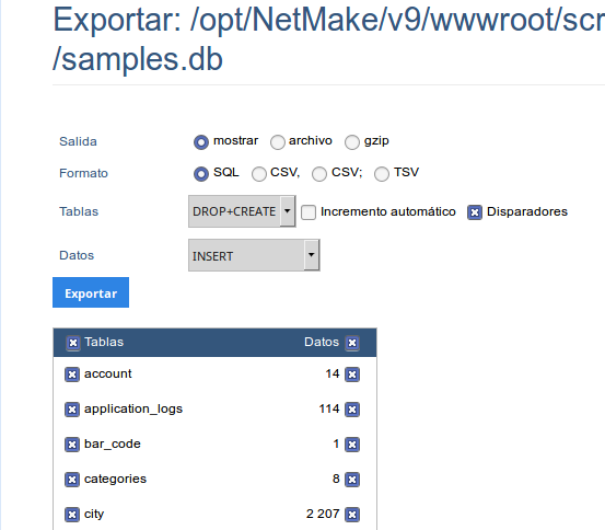 Tables exportation