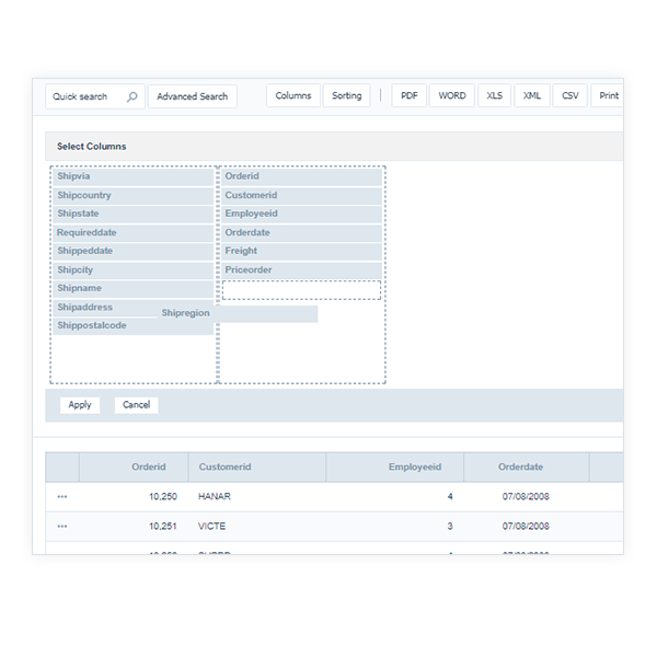 Configuración de columnas dinámicas