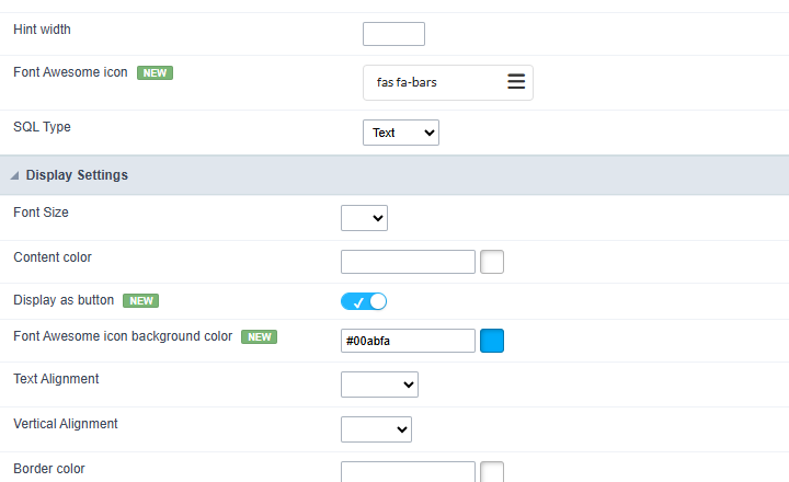 Font Awesome field settings in Scriptcase