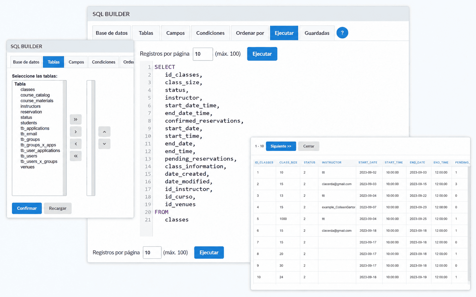 Interfaz de SQL Builder