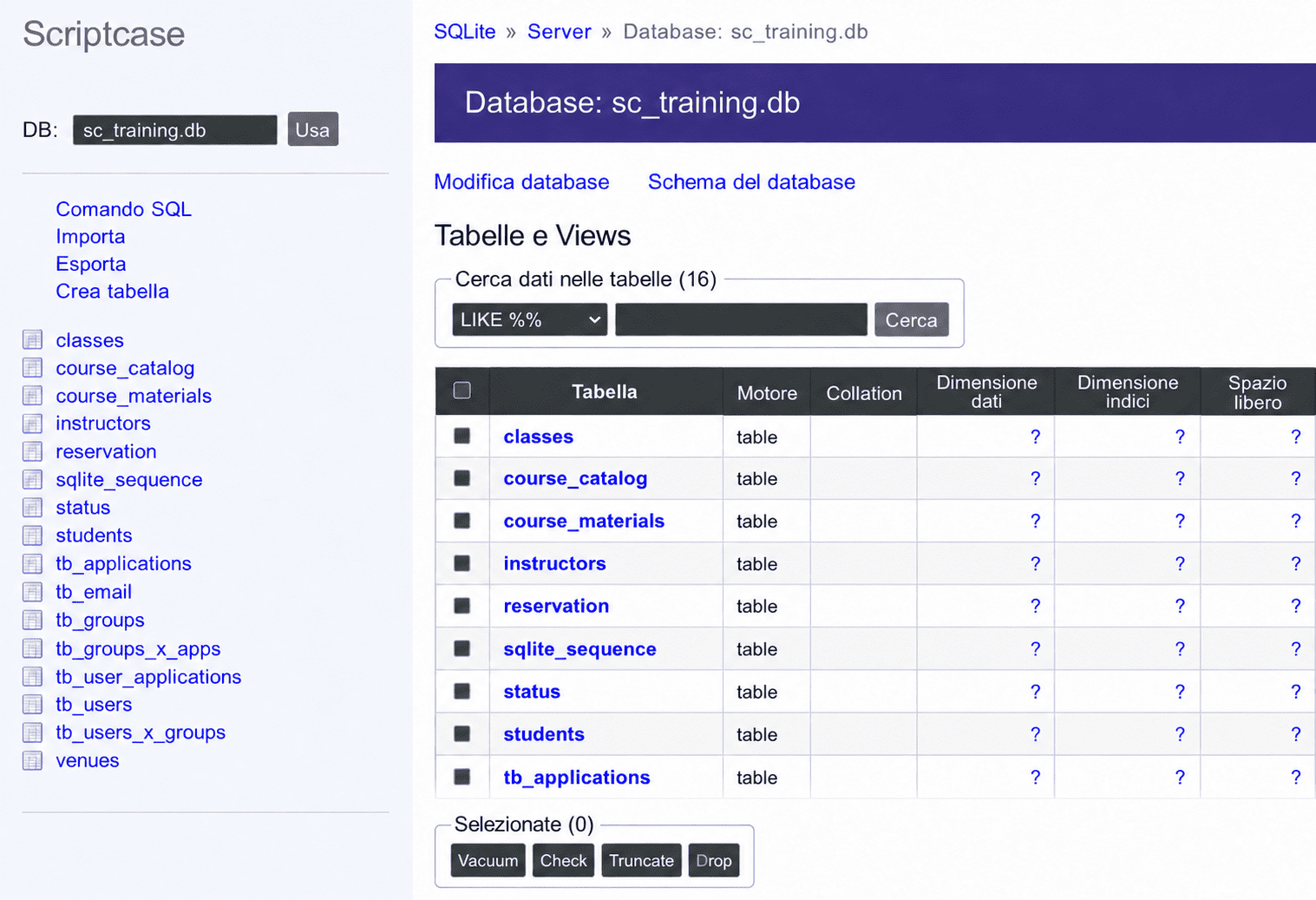 Interfaccia di Database Builder
