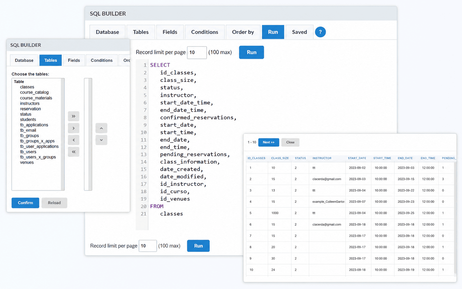 Interfaz de SQL Builder