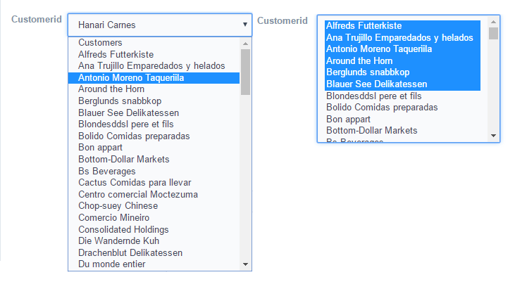 Selecting multiple values in select field.