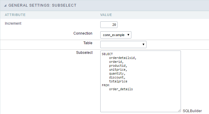 SubSelect field configuration Interface.