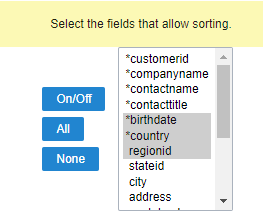 Select the fields available in sorting