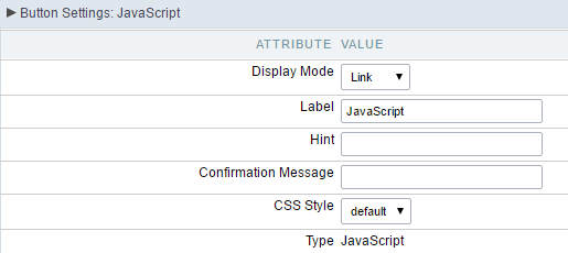 Setting up the Link Display mode for the javascript button.