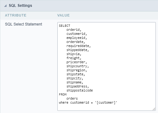 SQL Configuration of the Query to be used as a subquery by binding.