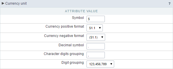 Regional settings Currency unit group