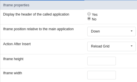 Iframe properties configurations Interface.
