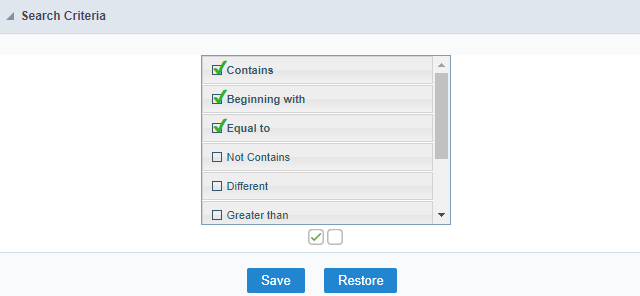 Interface de configuração dos critérios de pesquisa do QuickSearch.