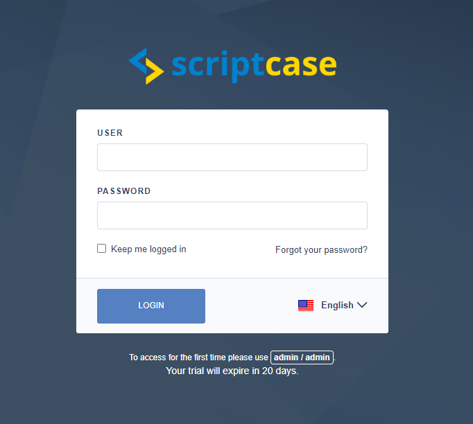 Scriptcase access screen