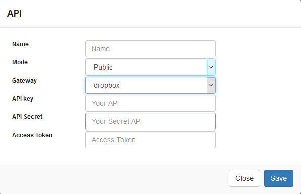 Dropbox API configuration