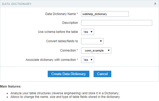 Initial page data dictionary