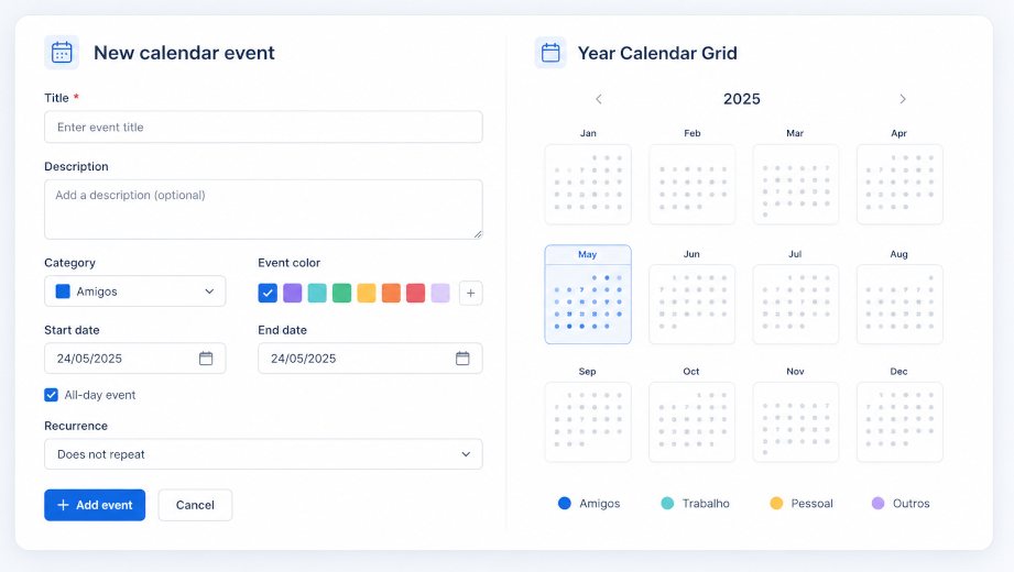 Crea applicazioni calendario basate su database