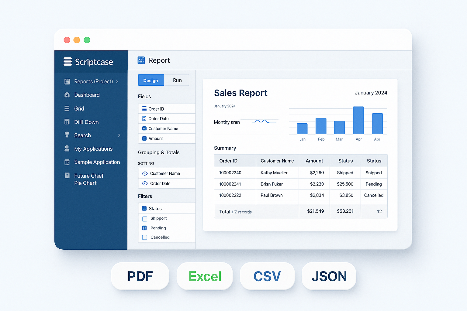 Scriptcase PHP Report Generator dashboard