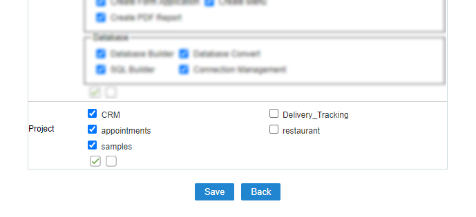 Selecting the restored projects on the user edit screen